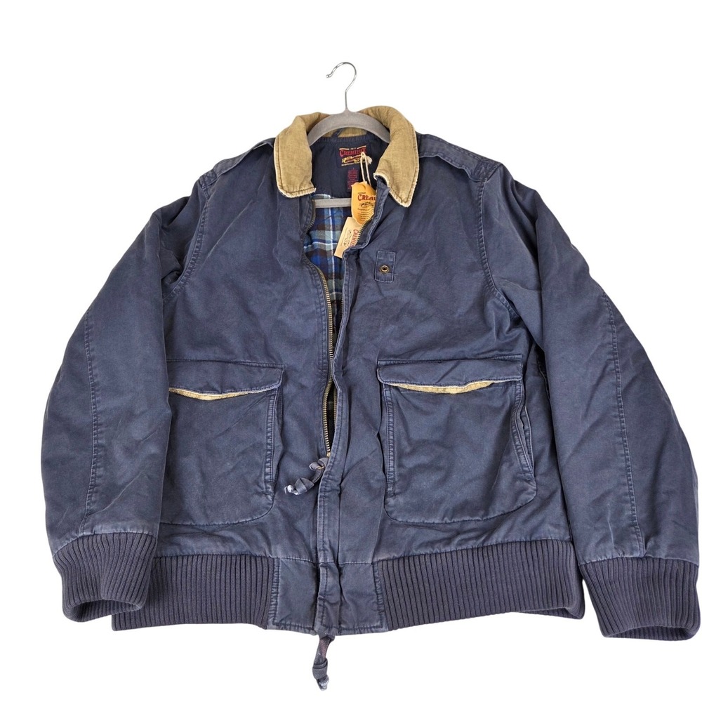 Vintage Quilted Flannel Lined Bomber Jacket Blue Canvas Workwear Full Zip NWT